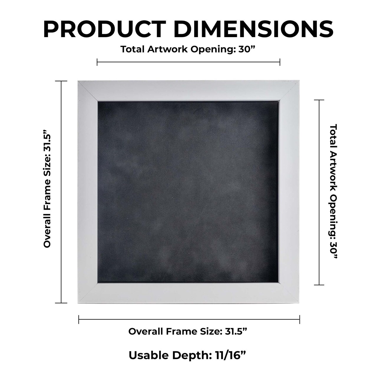 Classic White Wood Shadown Box Frame with Acrylic Front - Dark Grey Suede Backing, 30 Sizes